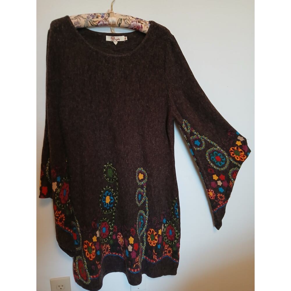 Aryeh For Anthropologie Brown Retro Print Sweaterdress XXL Winter Sweater Dress